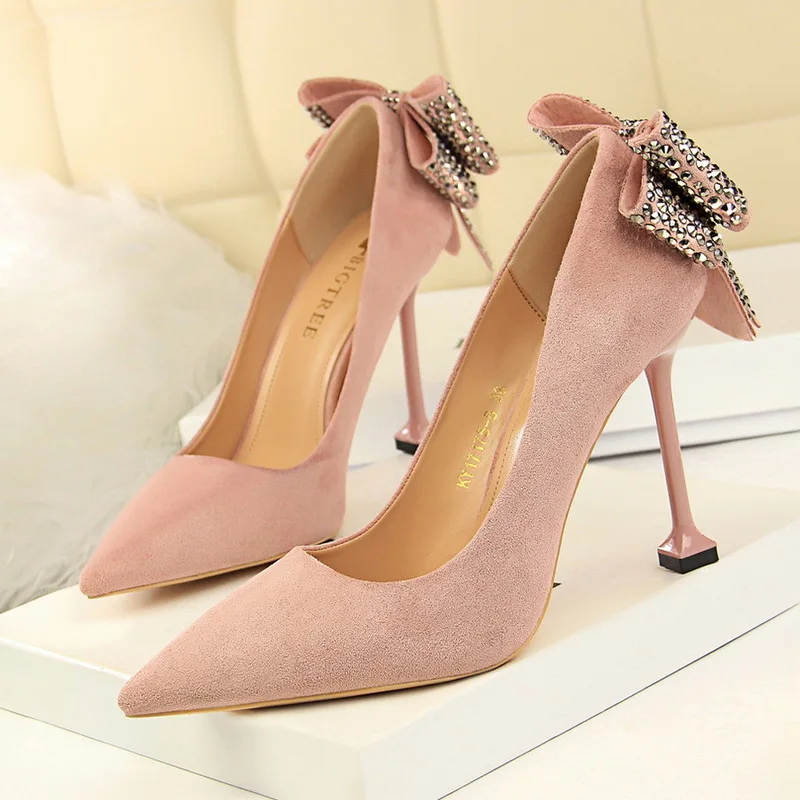 QWEDF 2019 Korean fashion nightclub shallow mouth 9CM high heel sexy rhinestone bow stiletto single shoes GB-82 | Обувь