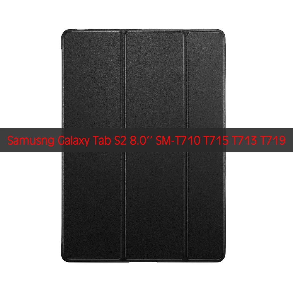 Чехол для Samusng Galaxy Tab S2, 8,0 дюймов, T715, чехлы для Tab S2 8,0 '', SM-T710, T713, T719, чехол из искусственной кожи, смарт-чехол с функцией автоматического сна - Цвет: Black