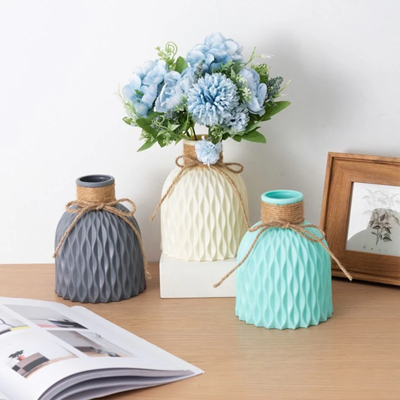 

Nordic Style Decorative Striped Vase Plastic Vase Home Decoration Anti-ceramic Vase Modern Indestructible Creative Simplicity