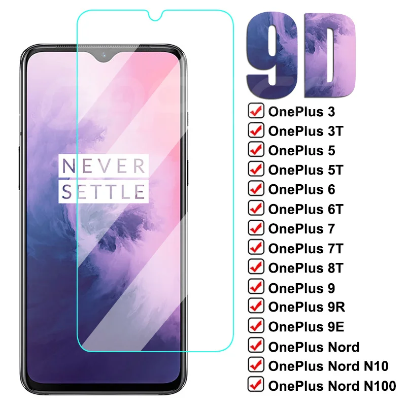 

9D Tempered Glass For OnePlus 9 9R 9E 8T 7 7T 6 6T 5 5T 3 3T Full Cover Screen Protector Nord N10 N100 Protective Glass Film
