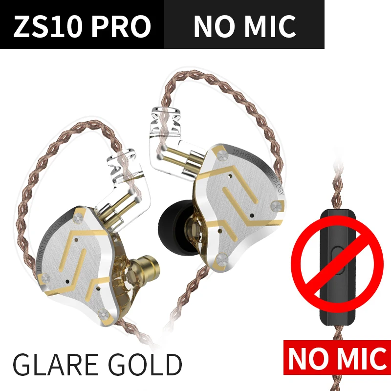 Glare Gold no mic AK KZ ZS10 Pro 4BA+ 1DD гибридные наушники-вкладыши, HIFI наушники для бега, спортивные наушники, наушники-вкладыши, наушники-вкладыши KZ ZS6 AS10 ZST ZS10 ZSN ZSX - Цвет: Glare Gold no mic
