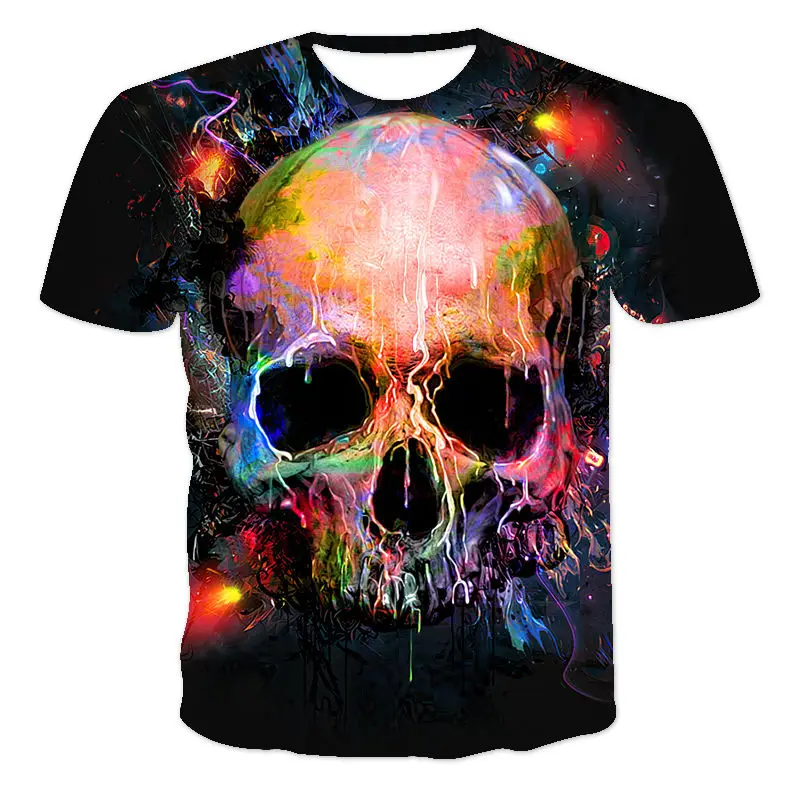 

2021 Summer Short-Sleeved Men's 3D Personality Printing (Skull) Round Neck T-Shirt