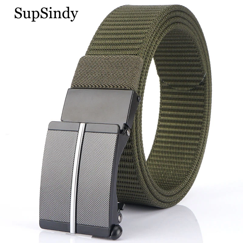 SupSindy Man's nylon belt luxury metal automatic buckle Canvas Tactical Belts for men fashion jeans Waistband outdoor male strap