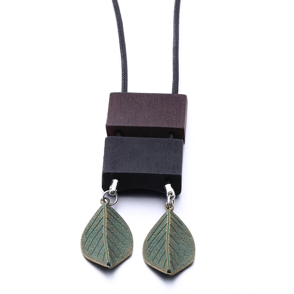 Женское длинное ожерелье с листьями $ кулоны для женщин деревянный Свитер