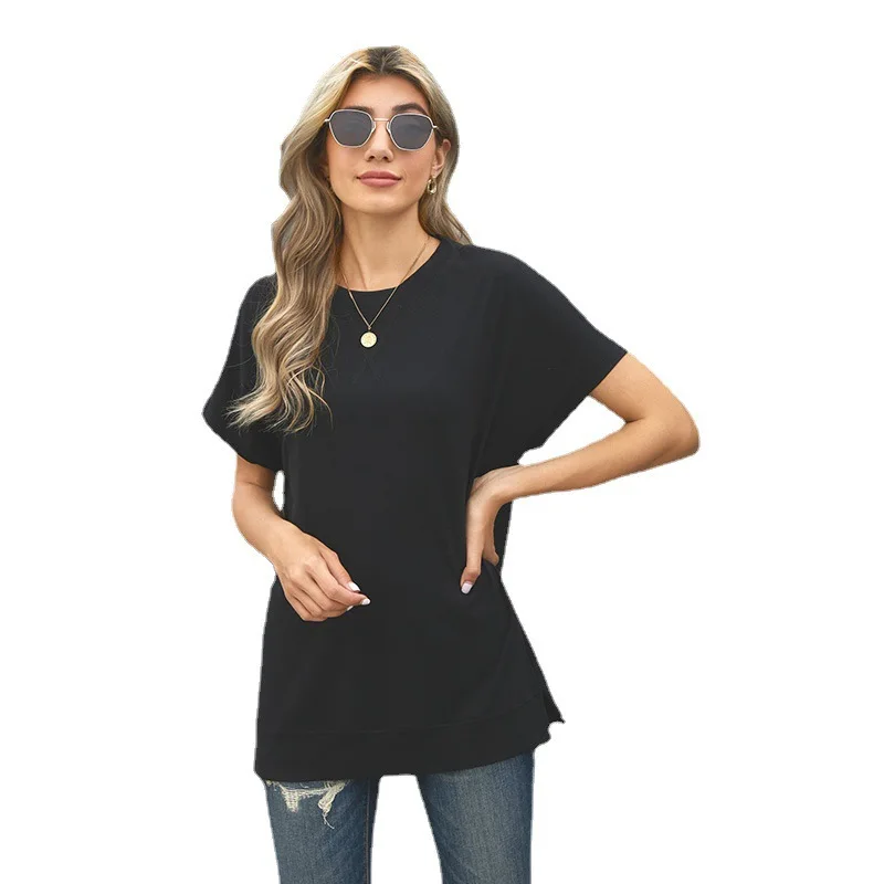

Casual Short-Sleeved t-Shirt Women 2021 Summer New Solid Color o-Neck Pullover Loose Ladies Blouse Fashion Women Polyester Tops