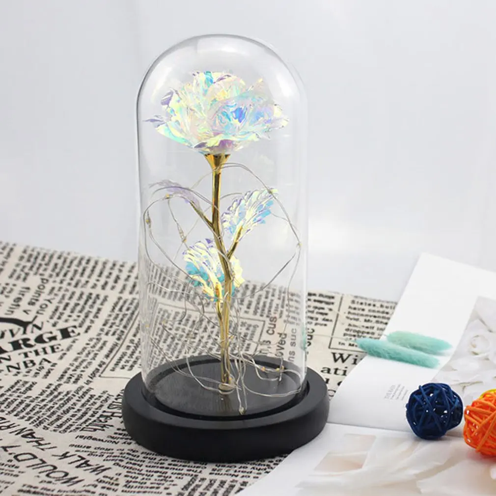 

Hot High Quality Colorful Artificial Flower Rose Led Light String With Glass Cover Artificial Preserved Flower Ornaments