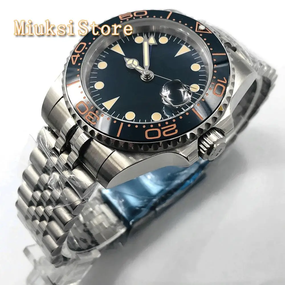 Мужские Роскошные Серебристые часы Bliger 40 мм с сапфировым стеклом и керамическим