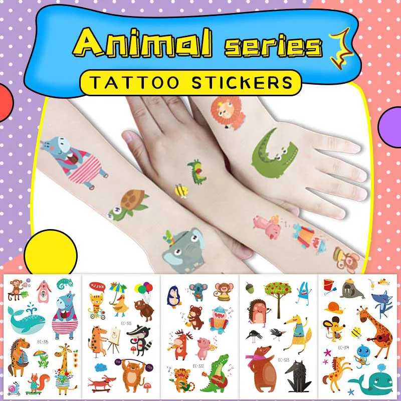 Cute Elephant Lion Animal Design Waterproof Temporary Tattoos Stickers For Kids Girl Children Gift Water Transfer Fake Tattoo