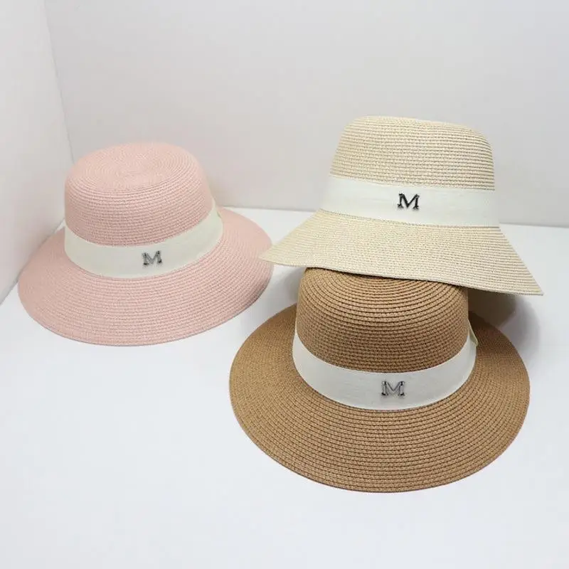 

Straw Hat Women's Beach Summer Big Brim Sun Protection Top Hat Dome Outside Wild Holiday Casual Trend Solid Adult Fisherman Cap