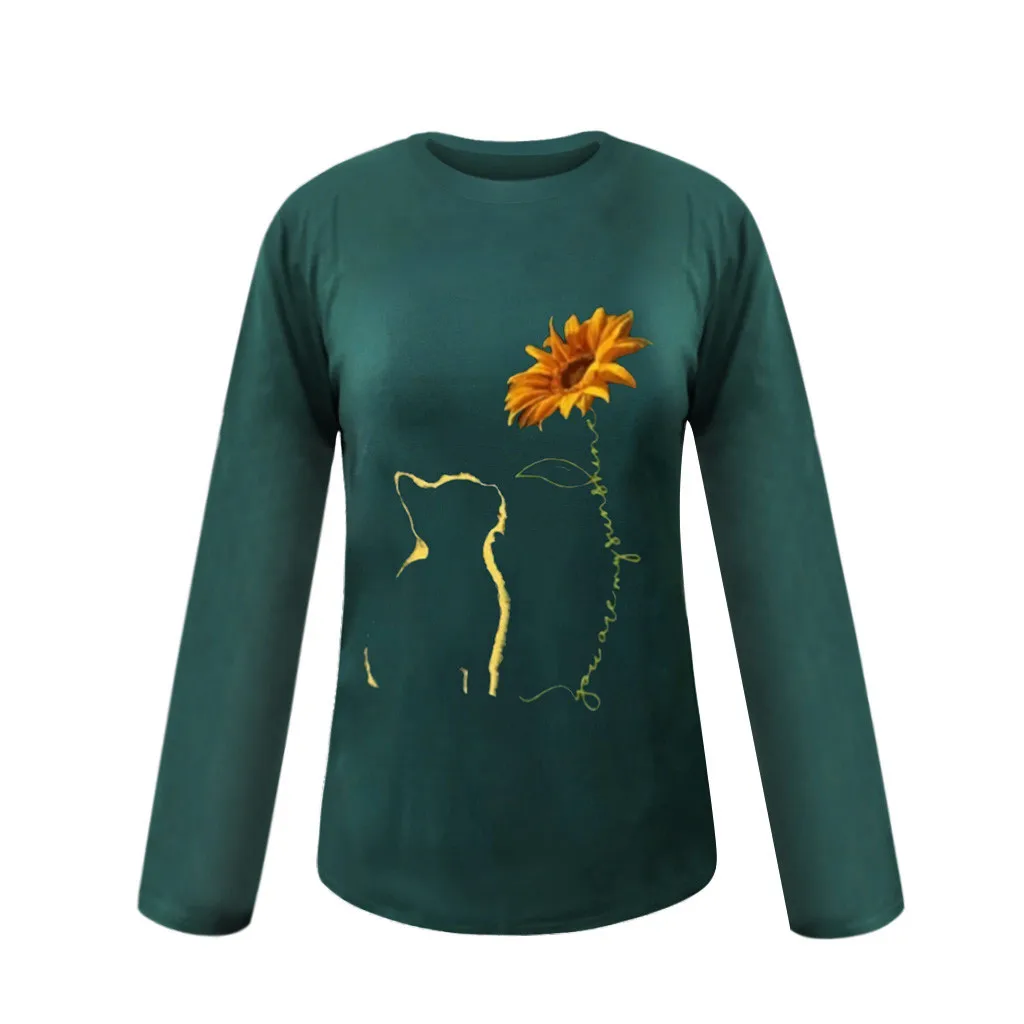 

Plus Size Fashion Sunflower Print Soft Blouse Shirt O-Neck Tops Casual Autumn Ladies Female Women Long Sleeve Blusas Pullover