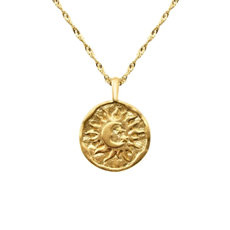 

KOJ 925 Sterling Silver Round Pendant Clavicle Necklaces For Women INS Sun Moon Ladies Necklaces 925 SilverJewelry Collares