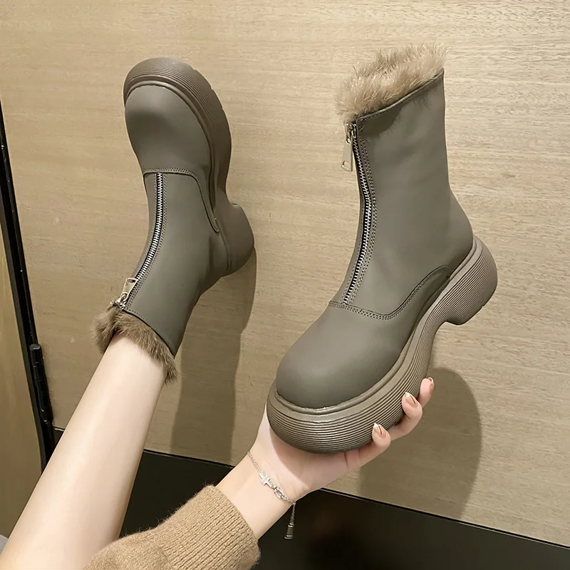

Зимние женские высокие ботинки с мехом, теплые пышные ботинки для женщин, водонепроницаемые белые ботинки на платформе, ботинки до середины...