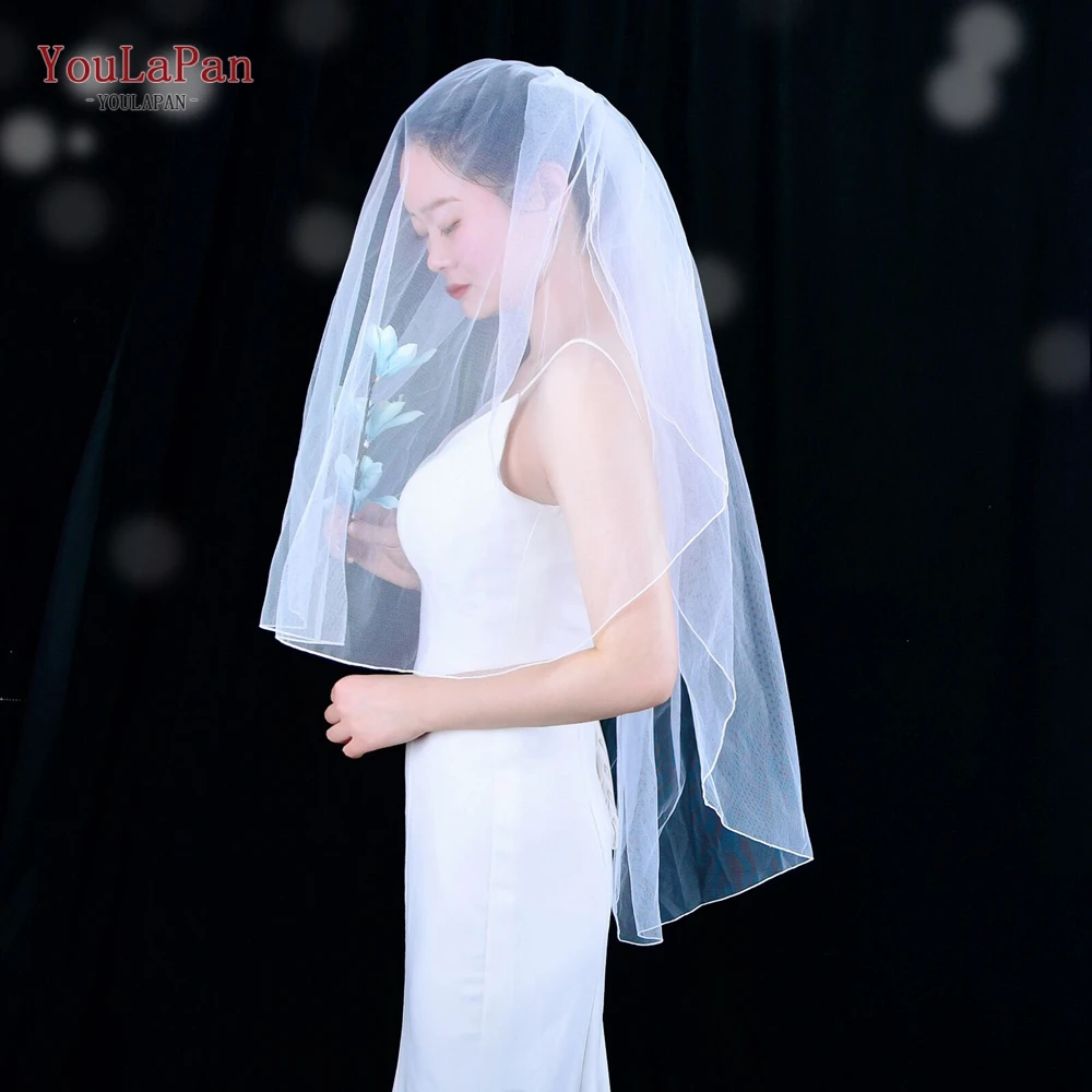 

YouLaPan V15 Bridal Veil with Comb Double Layer Short Bridal Veils White Ivory Wedding Veil Mantillas Bridal Accessories