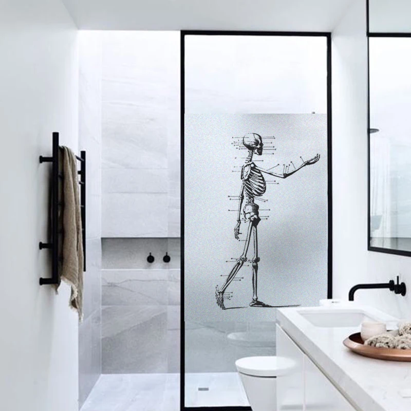 Индивидуальная оконная пленка с принтом скелета матовая непрозрачная для
