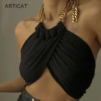 articat summer chic chain halter neck crop tops for women 2021 fashion black backless cropped top feminino tank tops streetwear