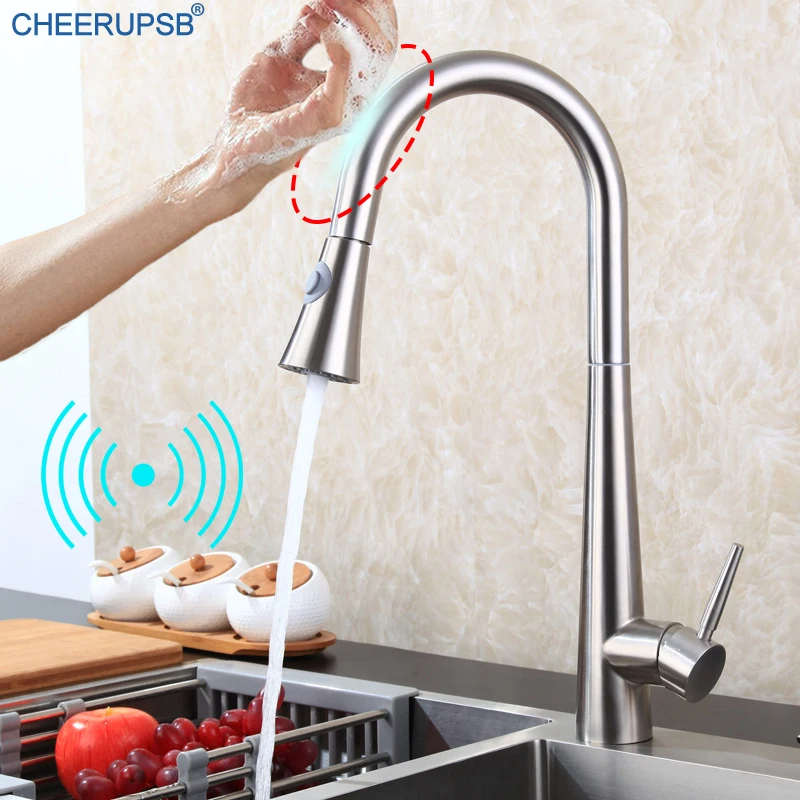 Умная кухонная раковина кран с автоматическим сенсорным датчиком вытяжной