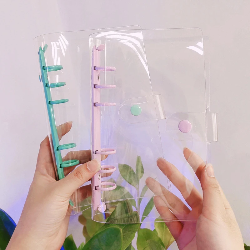 

Mini Cute Transparent PVC Loose-leaf Notebook 6 Hole Binder Ring Coil Hand Book Shell Card Holder Office Kawaii Stationery