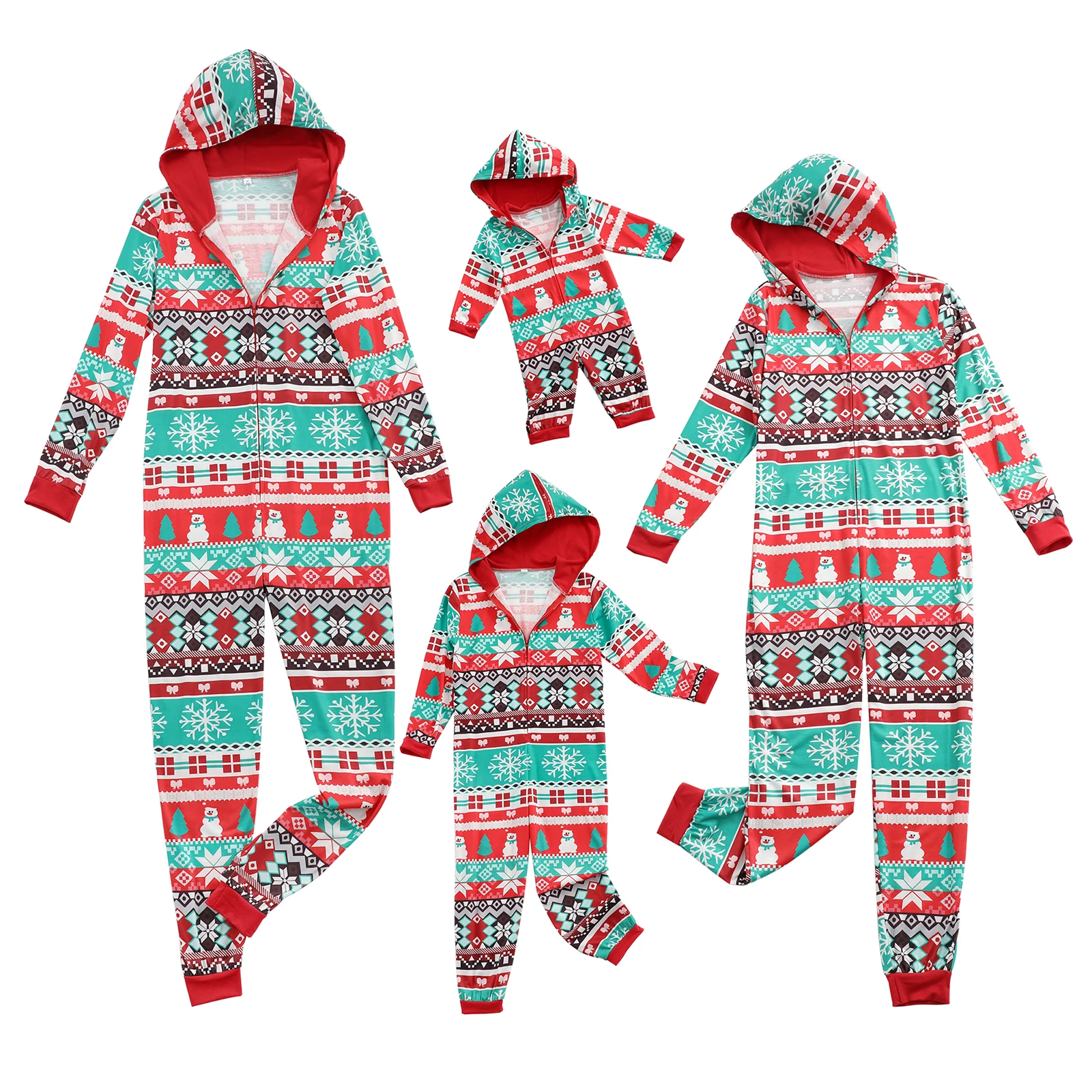

Family Christmas Hooded Jumpsuit with Cartoon Print Elasticated Closure Festive Clothing