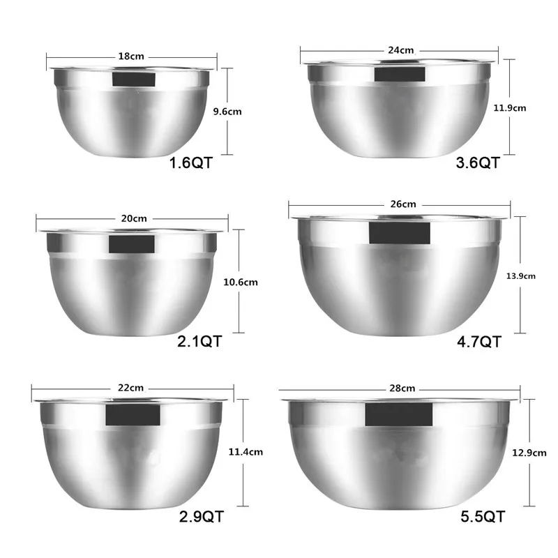 

6 PCS Stainless Steel Mixing Bowls Non Slip Nesting Whisking Bowls Set Mixing Bowls For Salad Cooking Baking for Kitchen