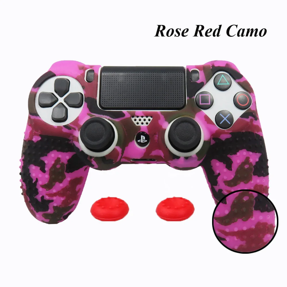 Rose Red Camo Камуфляжный чехол граффити Противоскользящий силиконовый защитный чехол для кожи sony playstation 4 PS4 Pro тонкий контроллер защитная накладка шапки - Цвет: Rose Red Camo