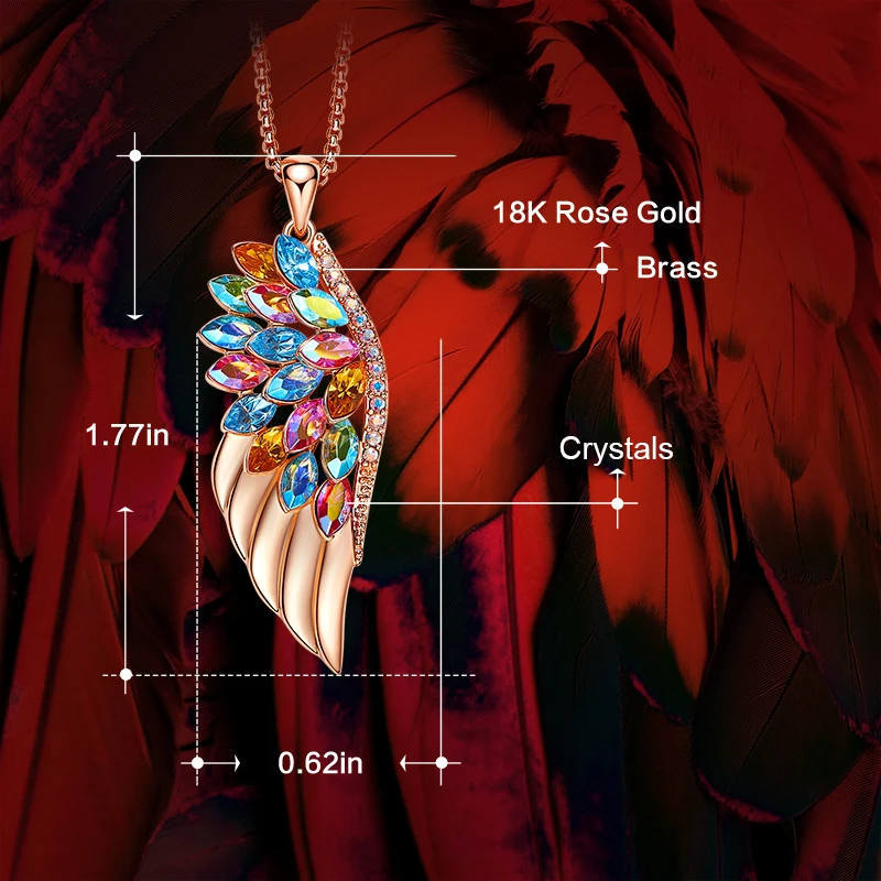 CDE женское ожерелье из розового золота с перьями феникса красочными кристаллами