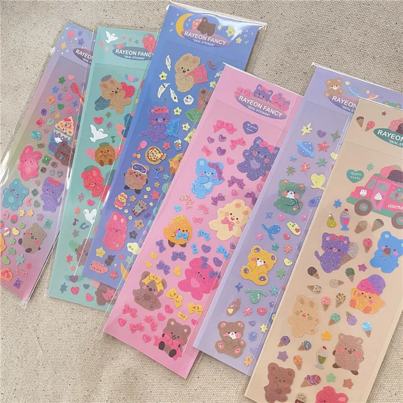 

Korea Ins Laser Rabbit Bear Sticker PVC Waterproof DIY Material Card Sticker