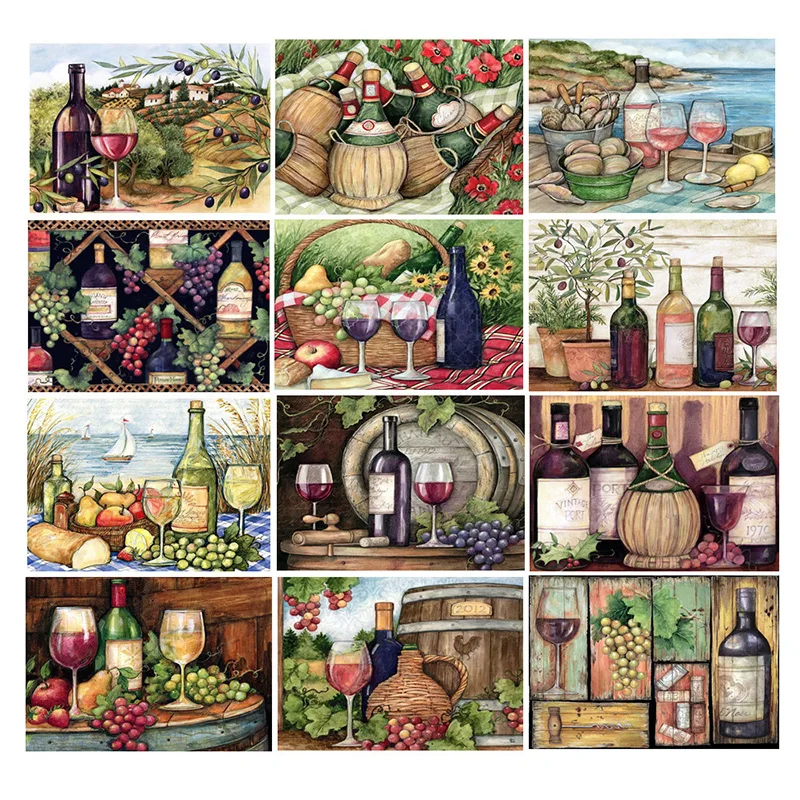 

DIY 5D Diamond Painting Kits Winery Wine Full Round Diamond Embroidery Paintings Mosaic Cross Stitch Handmade Home Decor Gift