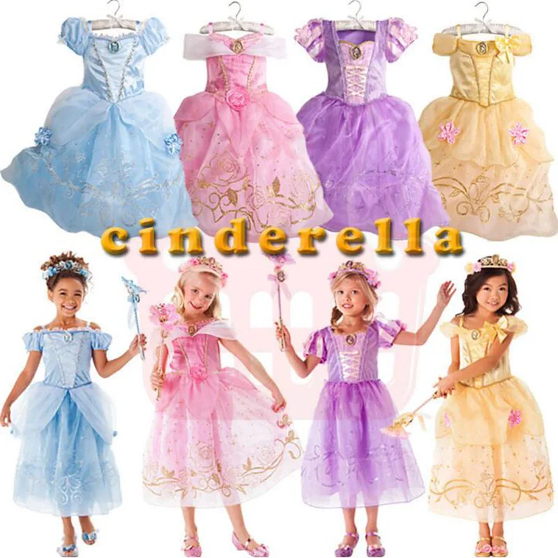 Платье Принцессы Диснея для косплея Белль Золушка София Рапунцель Сетчатое