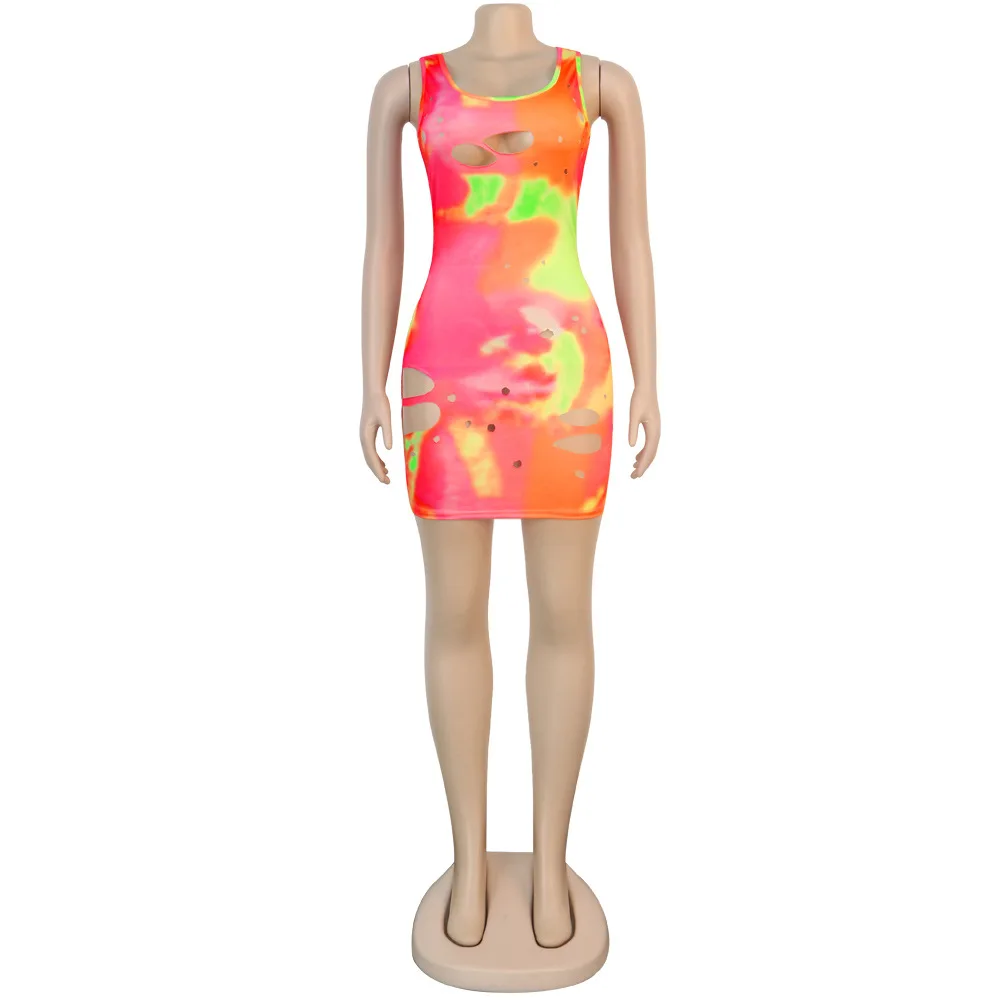 

2021 New Women Summer Hollow Out Party Club Dress Sexy Low Neck Sleeveless Bandage Bodycon Dresses Streetwear Hole Tank Vestido