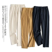spring autumn men all match loose plus size comfortable breathable water washed linen trousers elastic waist pencil pant