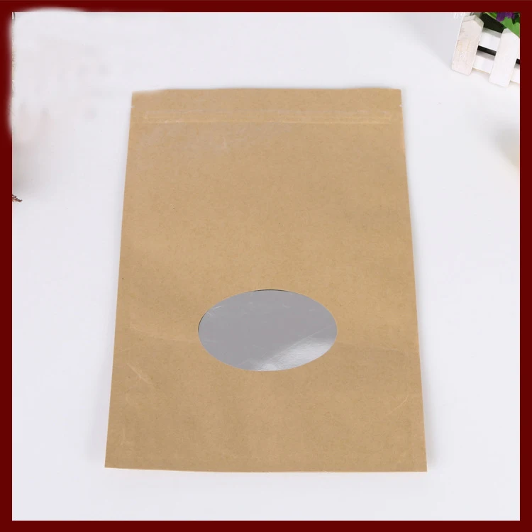 

13*20+4 100pcs brown self zip lock kraft paper bags with window for gifts sweets and candy food tea jewelry retail package paper