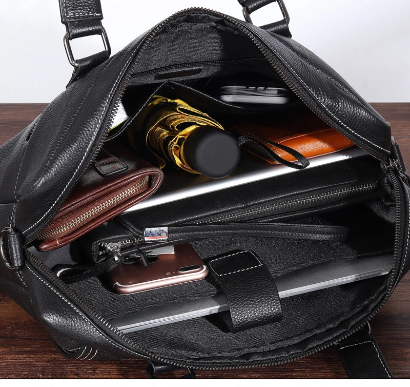 New Natural Cowskin 100% Genuine Leather Men's Briefcase Fashion Large Capacity Business bag Black Shoulder Laptop Bag
