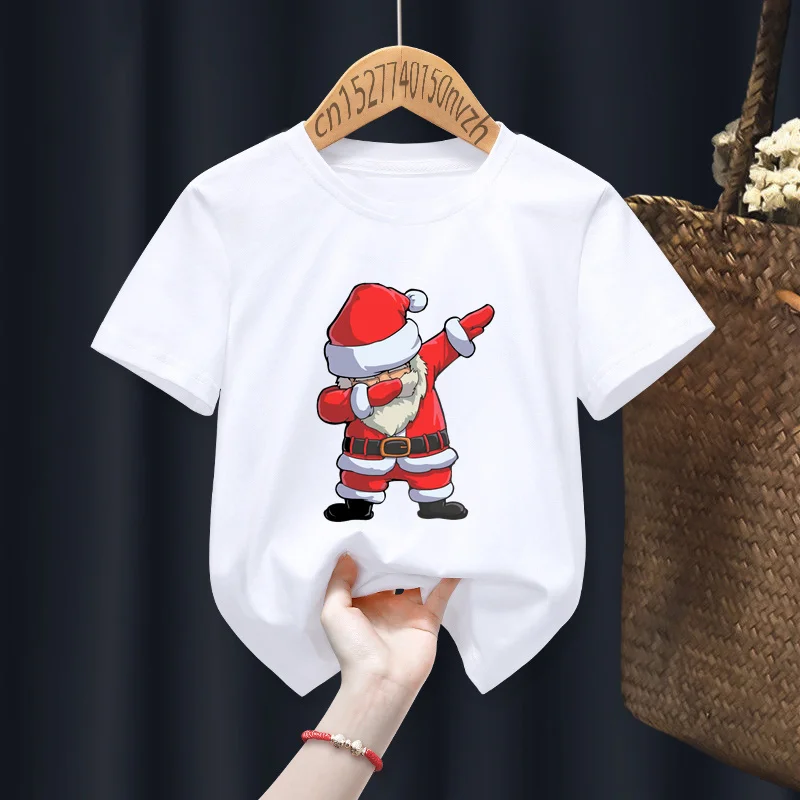 Dabbing Santa Merry Christmas Red Kid T-shirts Children Baby Black Harajuku Kawaii Clothes Boy Girl Tops Gift Present ,Drop Ship