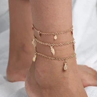 3 pcsset bohemian pineapple leaf anklet for women gold multilayer anklets foot bracelet on leg beach jewelry