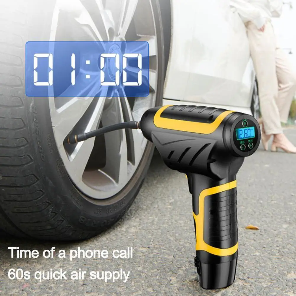 

12V Portable Car Wireless Air Compressor Handheld Mini Tire Inflator Digital Inflatable Pump Pressure Gauge LED Flashlight Light