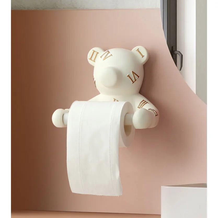 

Cute Animal Bear Panda Shape No Drilling Toilet Kitchen Paper Towel Hanger Bathroom Paper Dispenser Home Decor