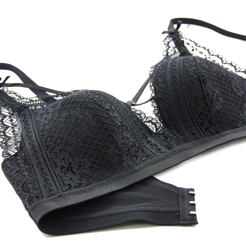 

Logirlve Sexy Cross with lace bra Bra Seamless Wire Free Small Push Push Up Adjust Deep V Underwear Women Back Closure 3/4 Cup
