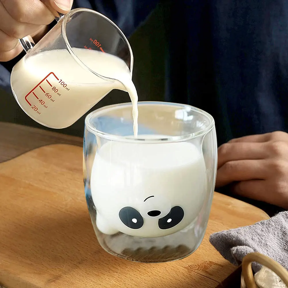 

Glass Cups Lovely Cartoon Panda Coffee Cup Bear Tea Mug Double Wall Glass Cups Espresso Milk Cup Christmas Birthday Party Gifts