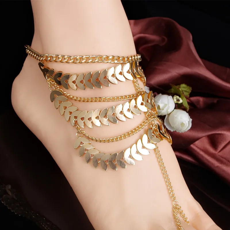 

Vintage Fashion Exaggerate Metal Sequin Tassel Gold Color Chain Toe Ring Anklets For Women Classic Trendy Anklets Foot Jewelry