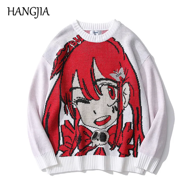 

Japanese Cartoon Anime Knit Sweater Men Women Harajuku Reflective Embroidery Loose Casual Pullovers Sweaters Autumn and Winter