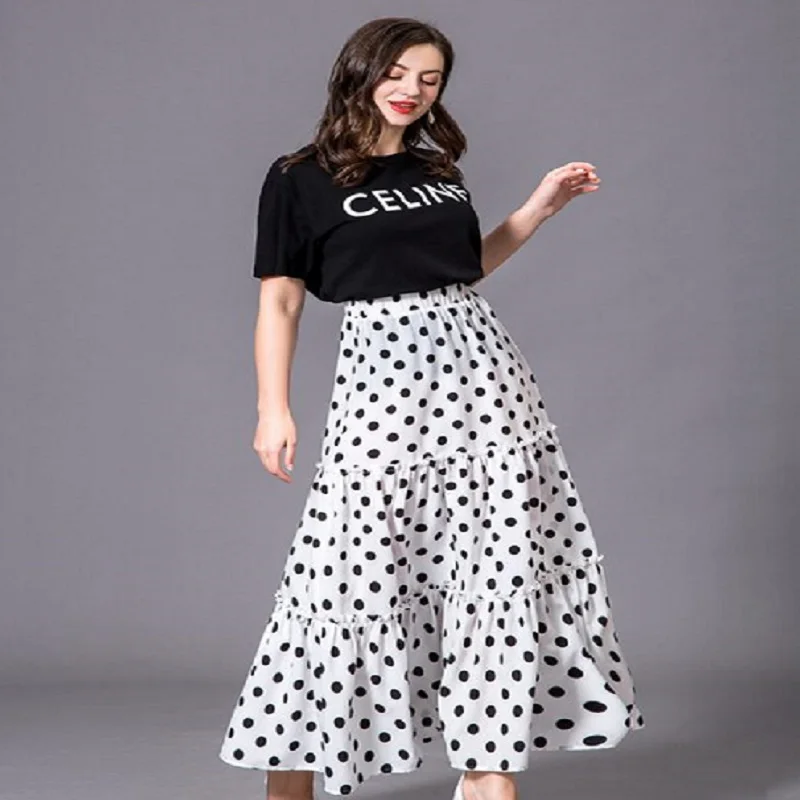 Женская винтажная юбка в горошек ZOGAA длинная Повседневная пляжная с высокой