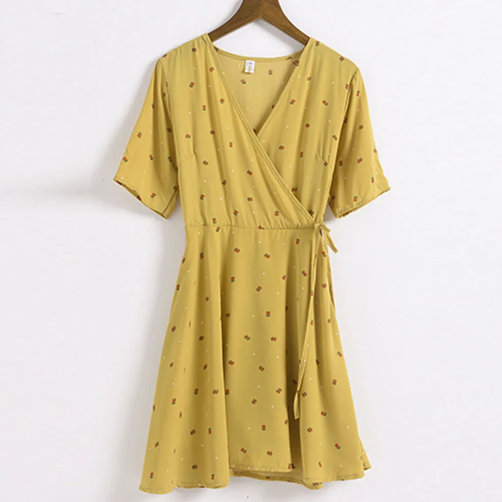 Женские платья Цветочные печати повседневные с коротким рукавом Ropa Mujer Сыпучие