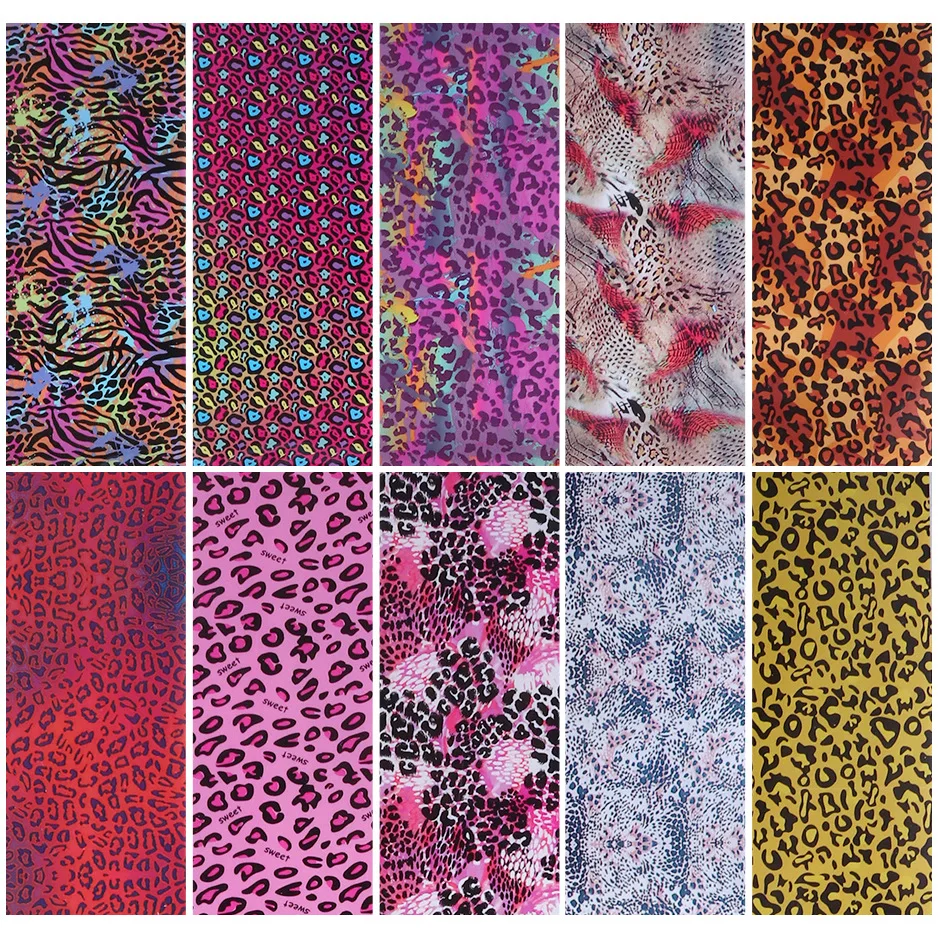 

10pcs Colorful Leopard Wild Animal Skin Nail Foil Sticker Laser Nail Art Transfer Slider Starry Sky Manicure Decoration Wrap