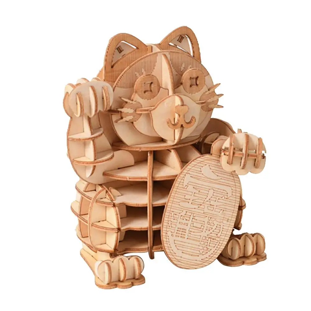 Fortune Cat Наборы моделей для лазерной резки, корабельная игрушка, 3D деревянная головоломка, сделай сам, игрушки, животные, сборка, ремесло, украшение стола, игрушка для детей, детей, взрослых - Цвет: Fortune Cat