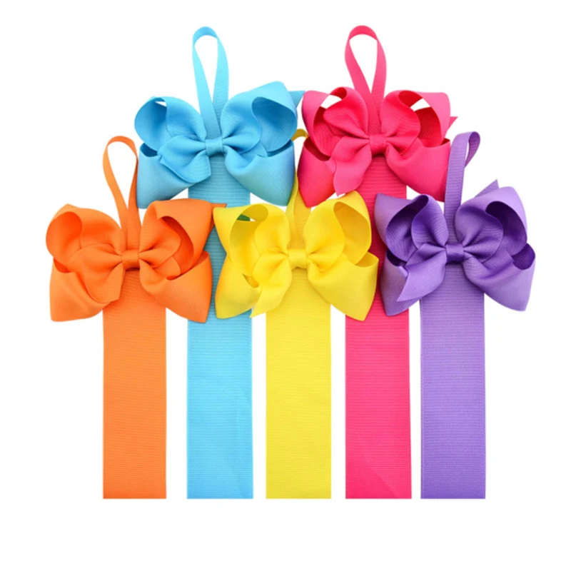 

New 5Pcs/Set Bow-Knot Hair Holder Handmade Solid Long Hair Clip Organizer Grosgrain Ribbon Barrette Holder For Infant Girls