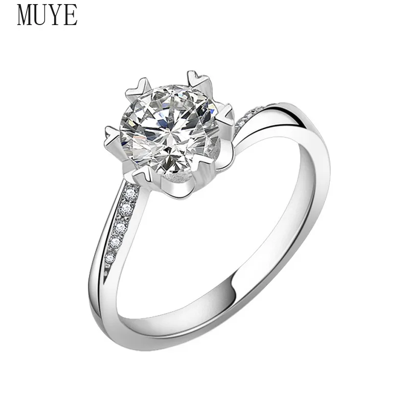 

MUYE Real 925 Sterling Silver Snowflake 1 Carat Diamond Ring for Women's Men's Classic Engagement Wedding Ring Fine Jewelry