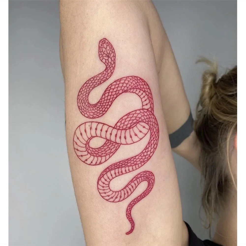 

Big Size Red Snake Waterproof Temporary Tattoo Stickers For Women Men Body Art Waist Decals Fake Tatto