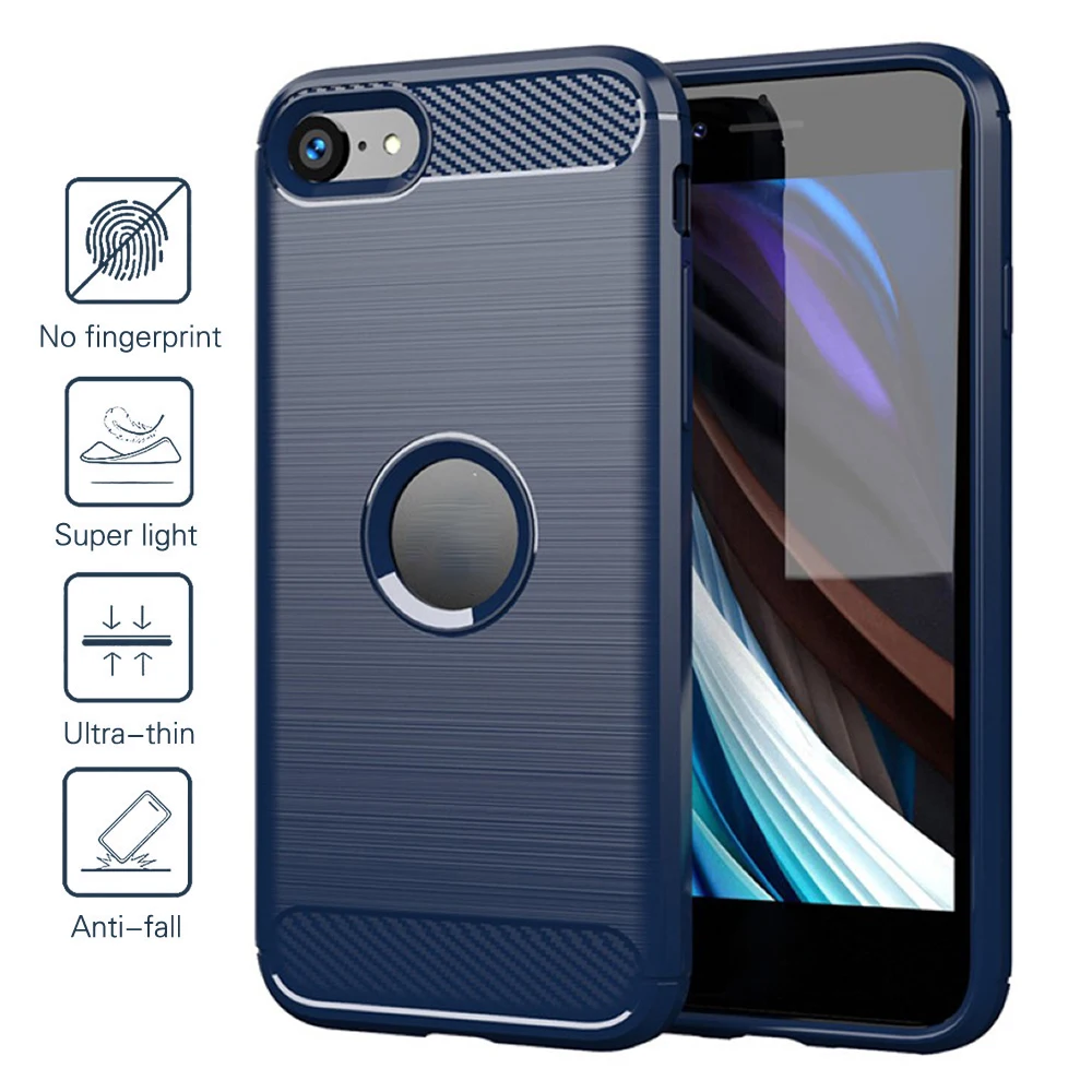 Protective Phone Case for iPhone SE 2020 SE2 6 7 8 Full Cover Shockproof Anti-fall Protector TPU Carbon Fiber Mobile Phone Cases