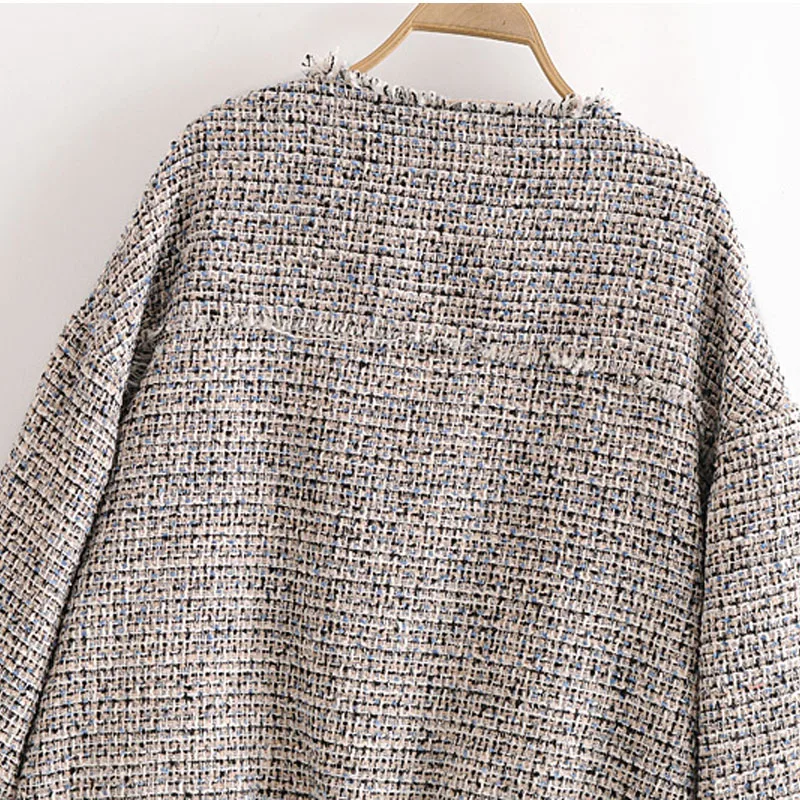 

Small Fragrance Round Neck Long Sleeve Women's Jacket Coat Fashion Tassel Retro Chic Tops with Pockets Female