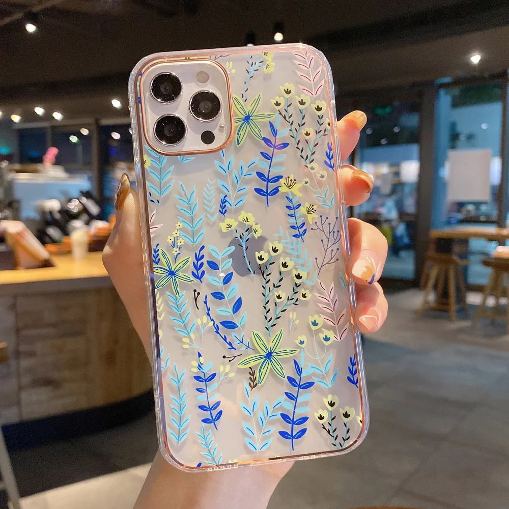 

For IPhone 12 Pro Max Case Luxury Plating Flower Claer Phone Cases for IPhone 11 Pro Max XR XS Max 7 8 Plus X Soft Back Cover